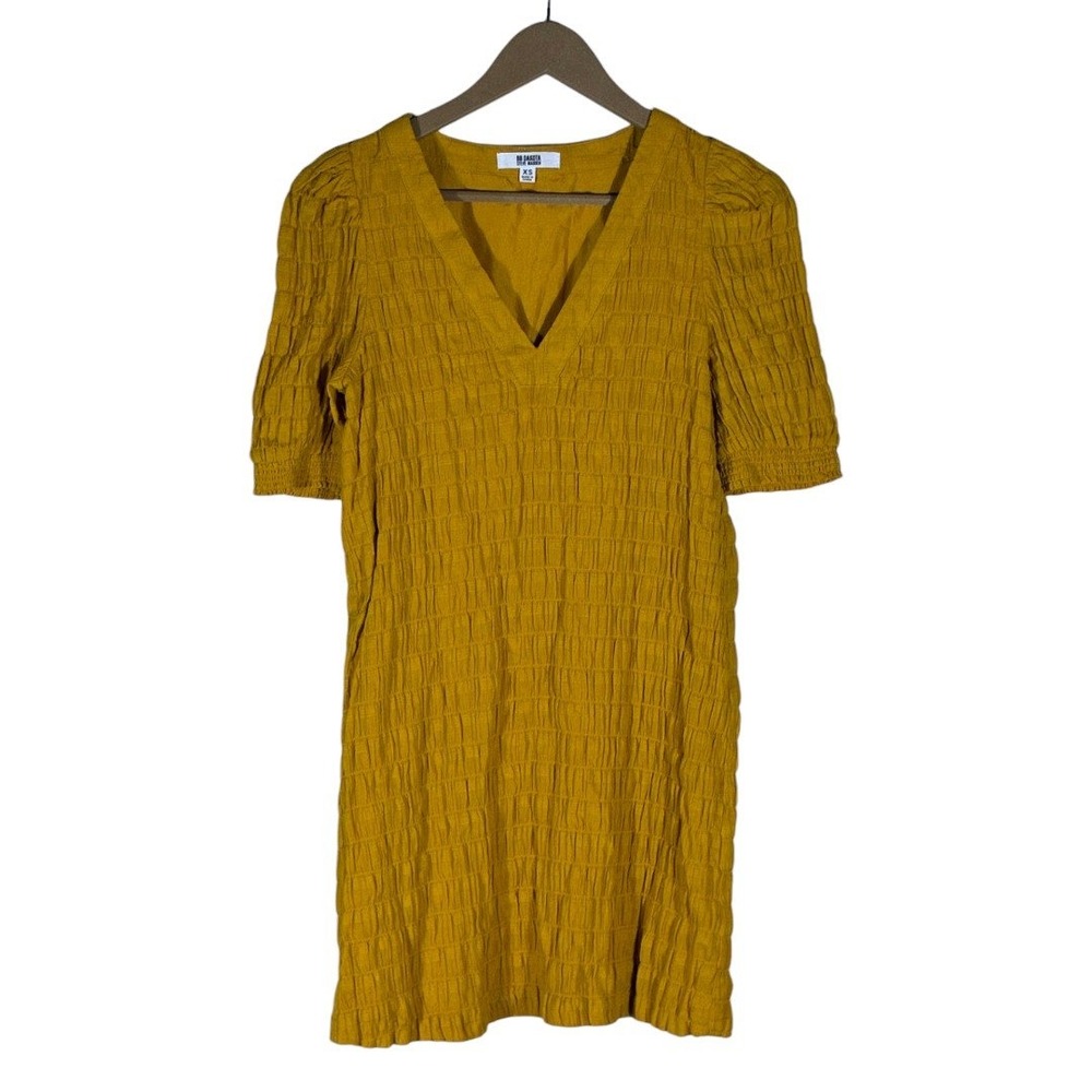 BB Dakota Steve Madden Smocked V-Neck Mini Dress Mustard Yellow Boho Size XS